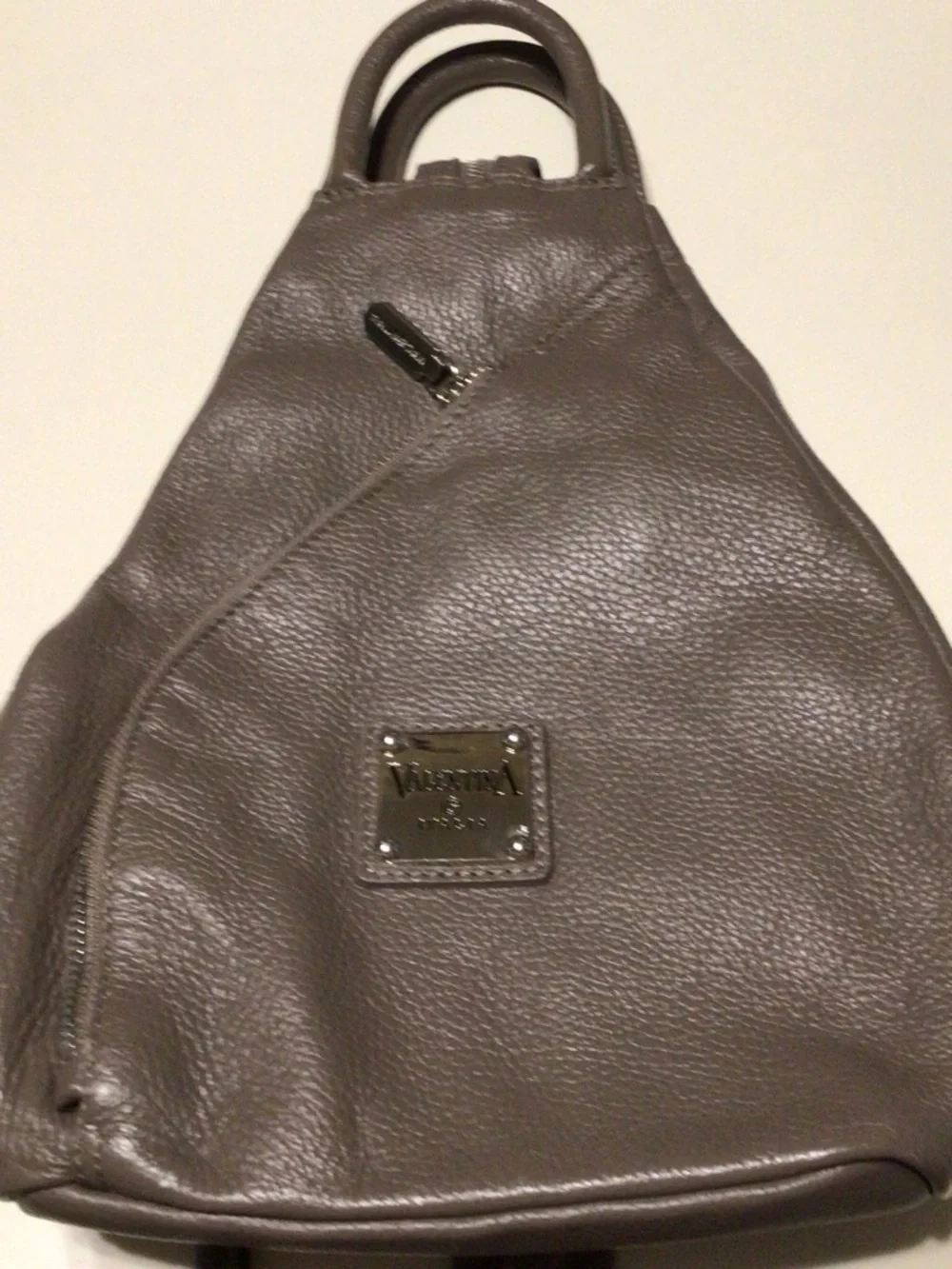 Valentina Gray Leather Teardrop Sling Backpack with Diagonal Zip